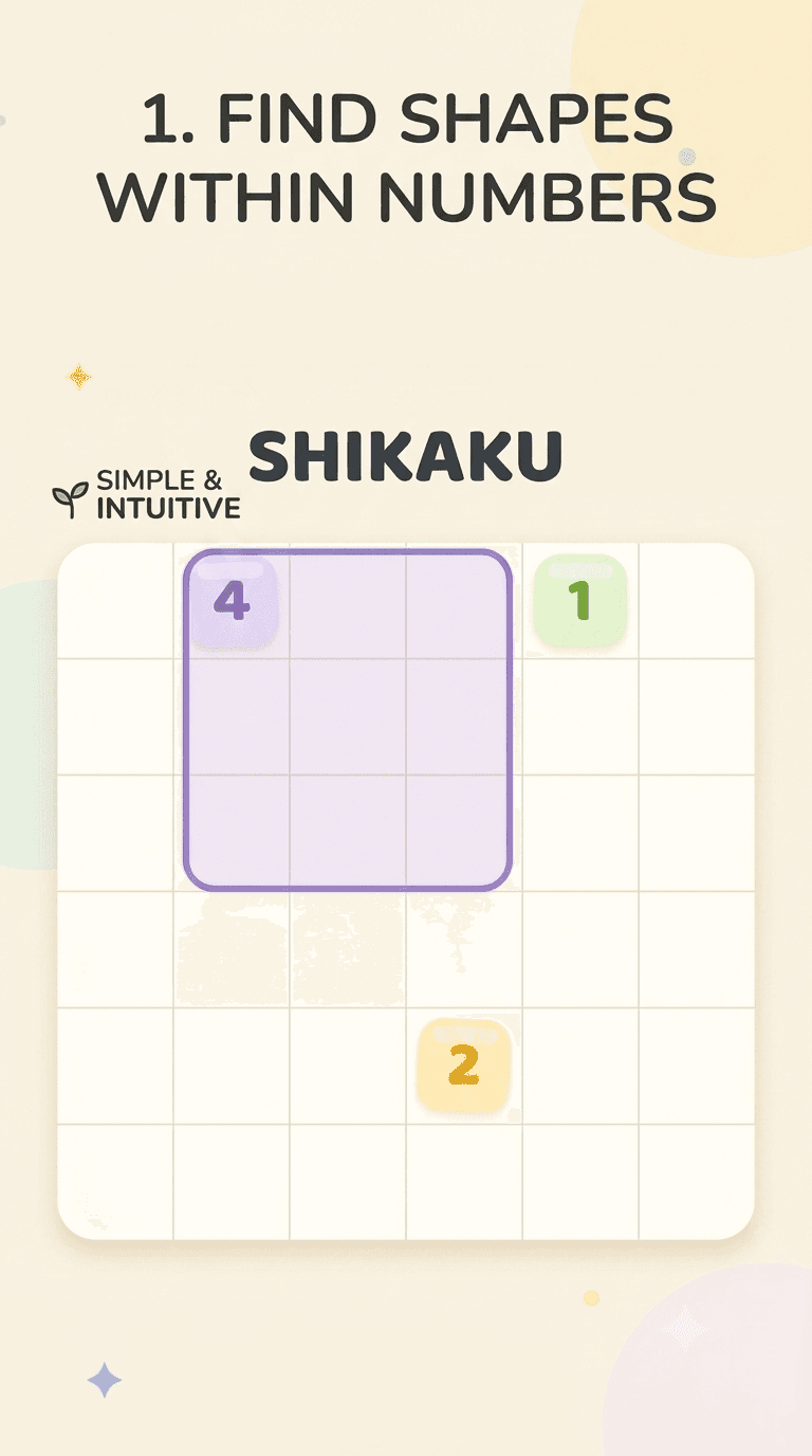 Shikaku grid showing a number 4 clue enclosed by a highlighted rectangle
